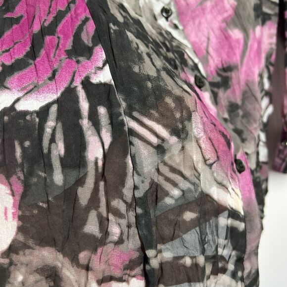 Raven Chiffon Button-Up Blouse Size L Floral Print - Picture 4 of 9